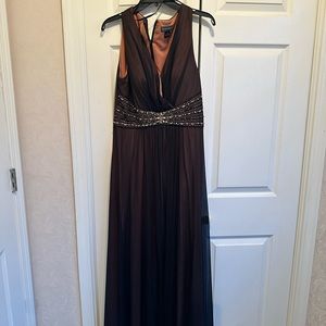 Formal brown chiffon over tan lined dress.